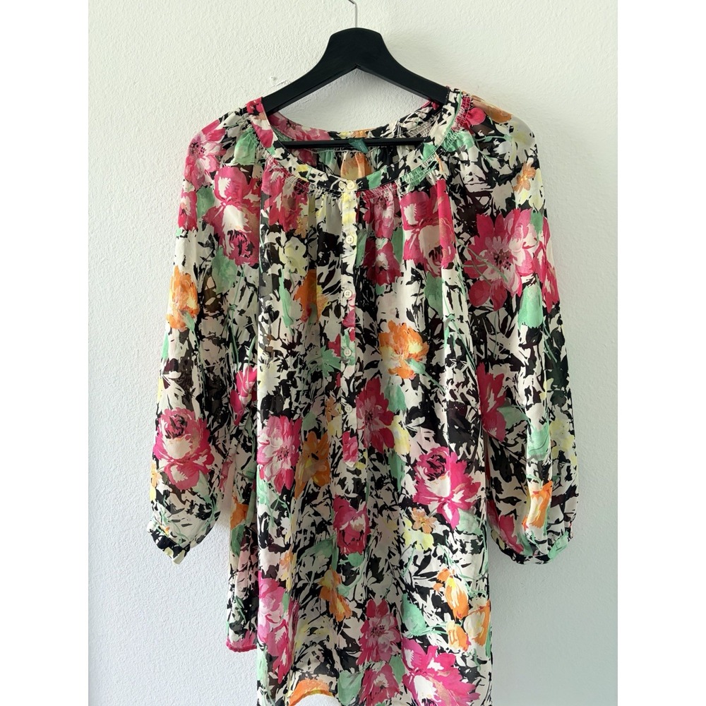 Lauren Ralph Lauren Womens Blouse 2X Floral Long Sleeve Chiffon Button